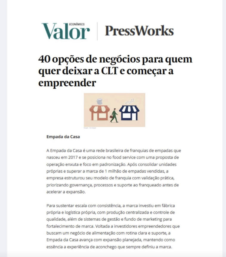 Print da matéria do Valor Econômico citando a Empada da Casa