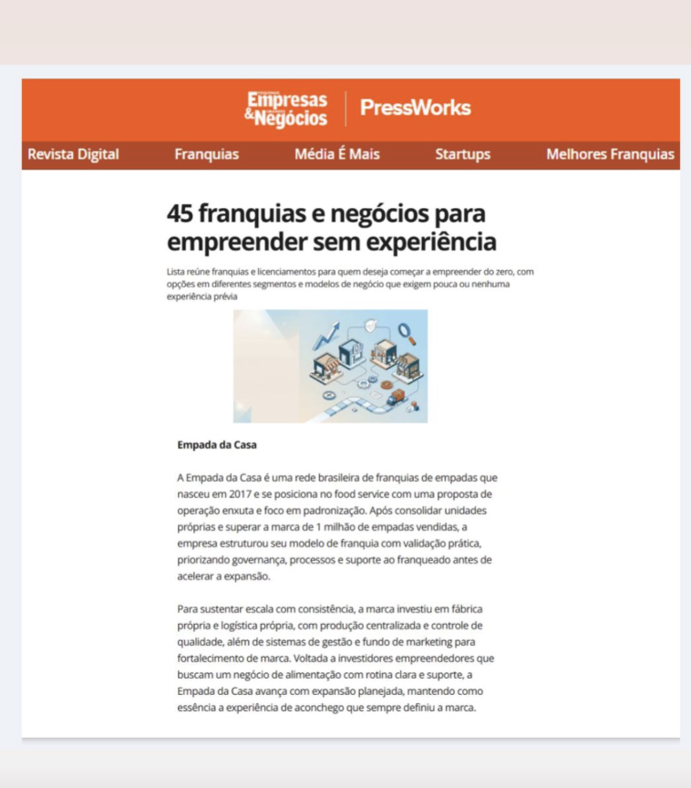 Print da matéria da Empresas & Negócios citando a Empada da Casa