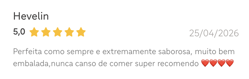 Avaliação 5 estrelas de Hevelin sobre a Empada da Casa